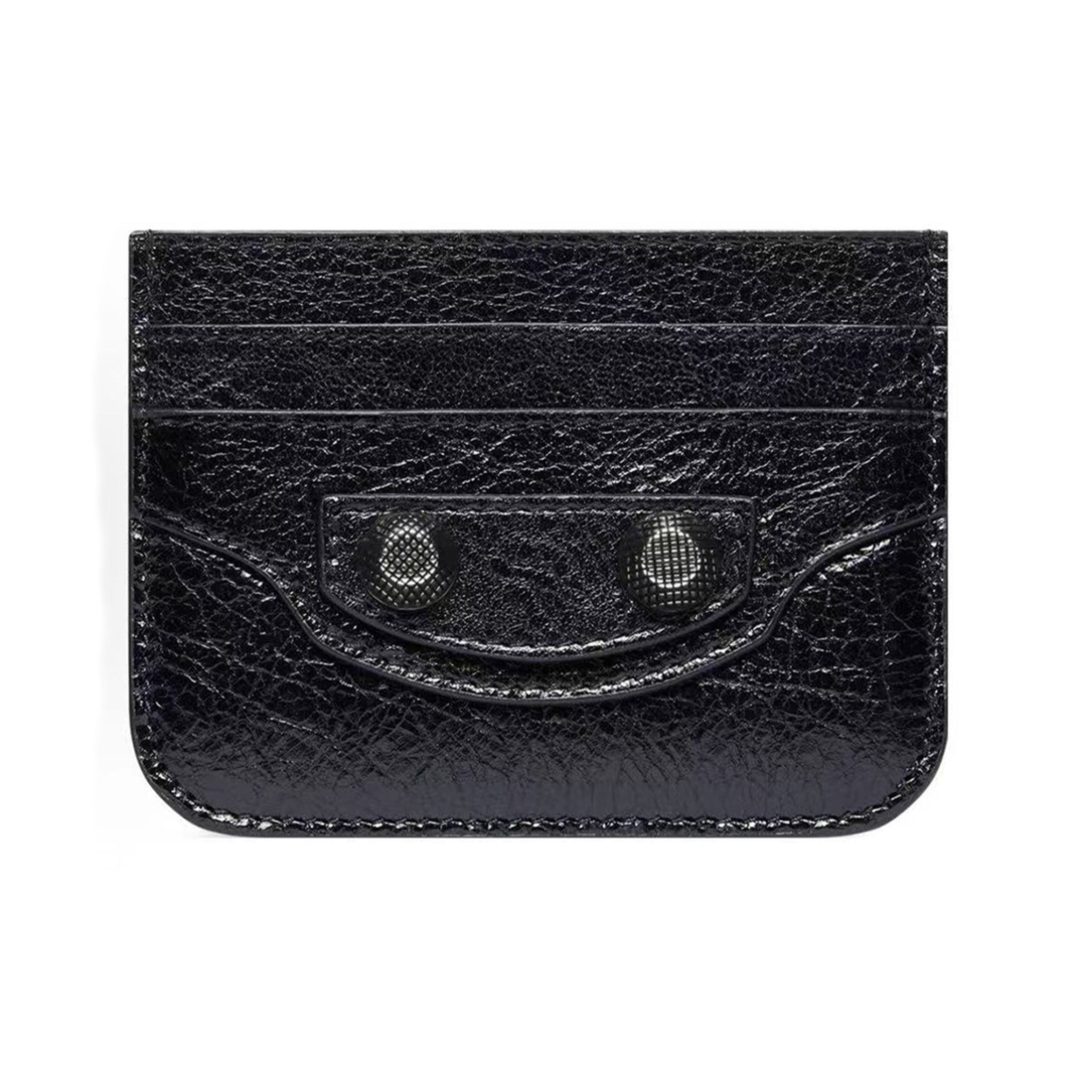 Balenciaga Le Cagole Distressed Silver Metal Accessory Logo Wallet Fine Grain Leather Card Holder Card Case Women's Black Bag Bags 764332210KR1000 Ngvp #1995