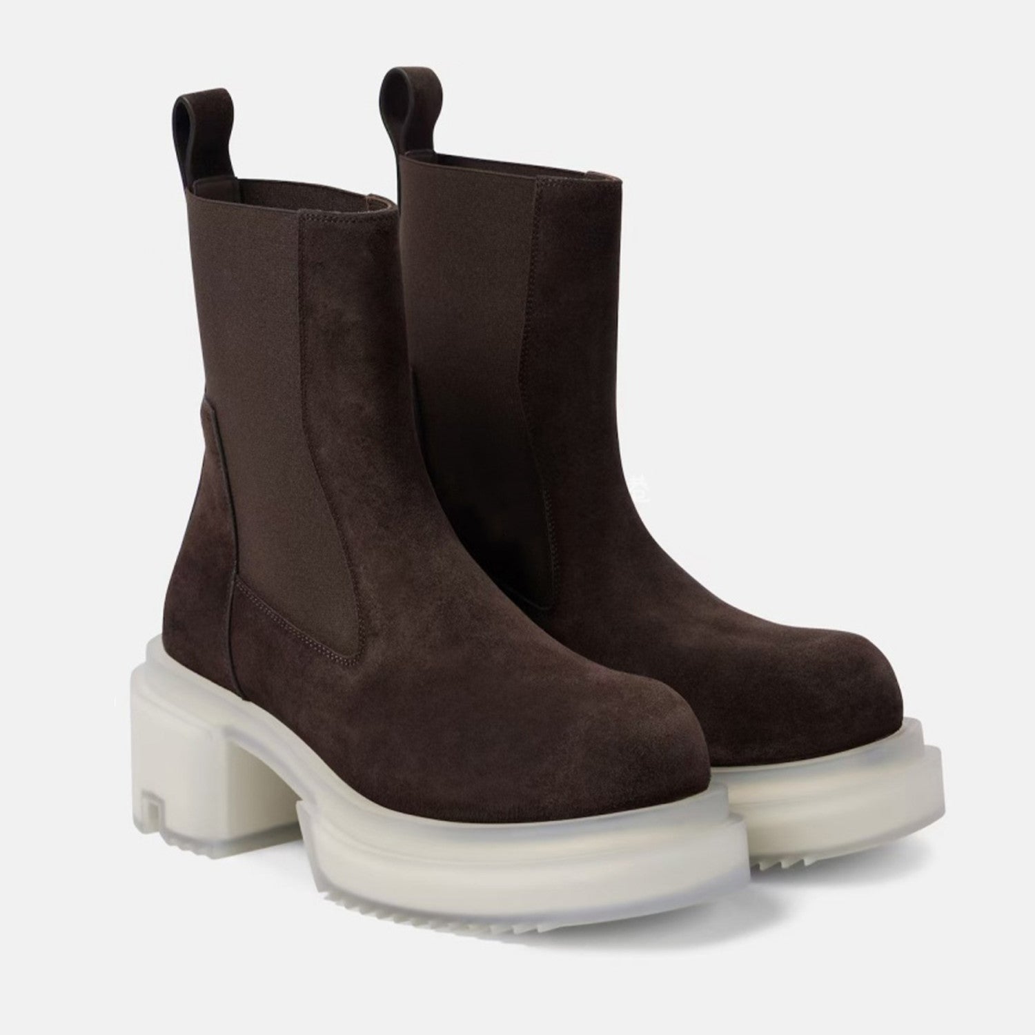 Rick Owens Men's Fall And Winter Elastic Thick Bottom Boots Round Head Suede Short Boots 7cm Fashion Trend Cowhide Mid-calf Shoes Ngvp #2466