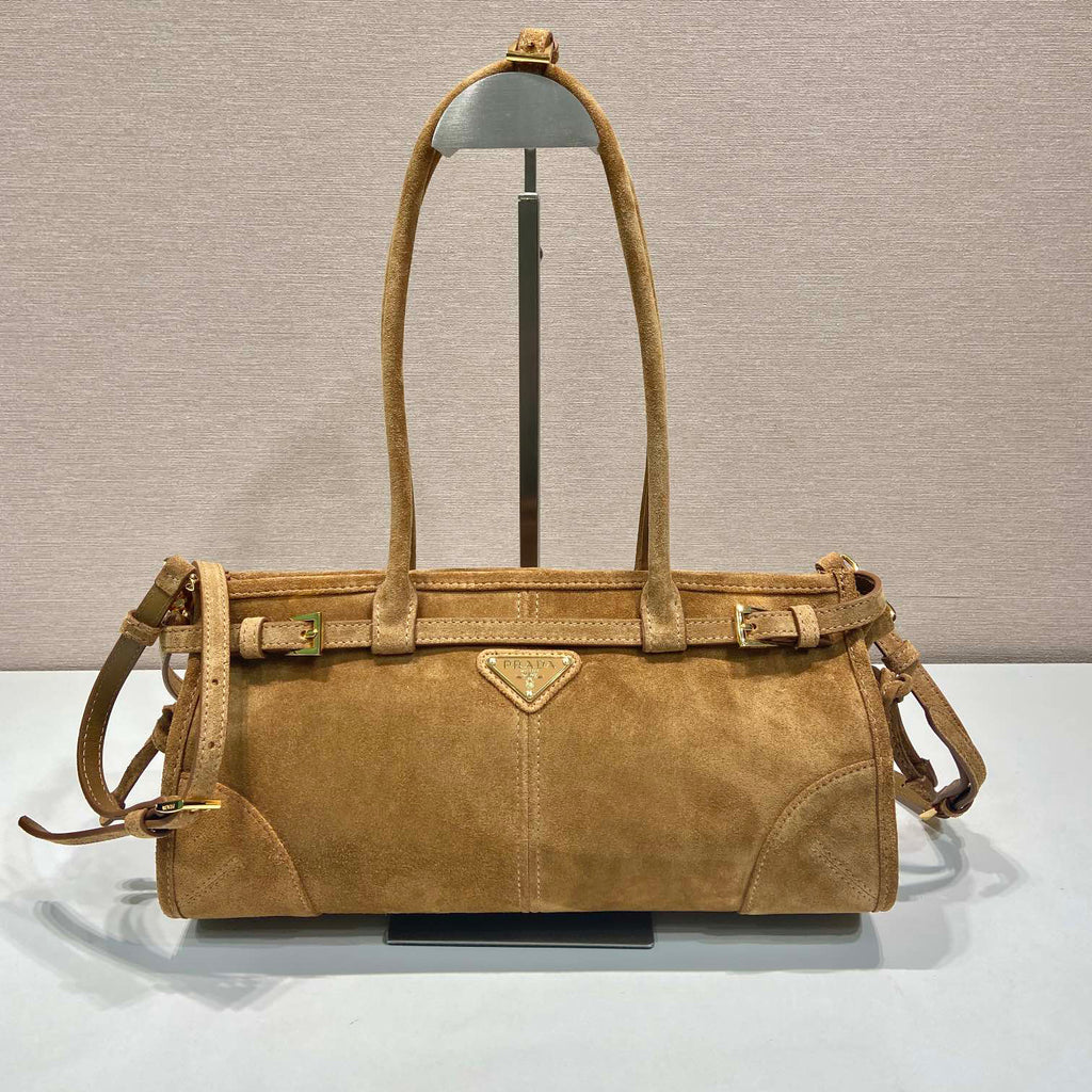 Prada Women's Soft Lux Collection Medium Suede Brushed Leather Logo Solid Color Handbags Casual Crossbody Bag Bags 1BA426_2C4S_F0401 #71977