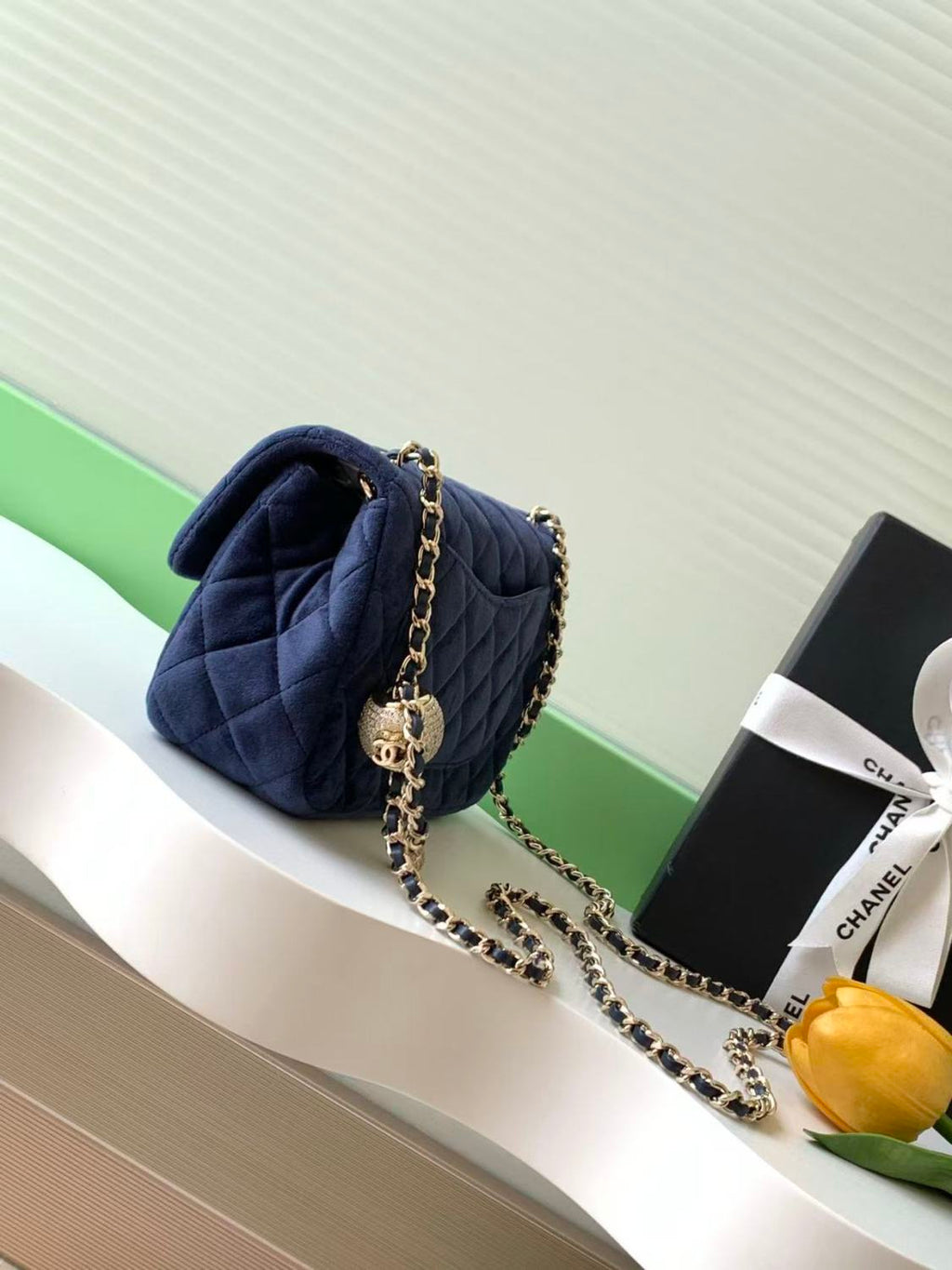 Chanel 25a Diamond Ball CF Velvet Clutch Women's Fashionable Exquisite Mini Crossbody Chain-Strap Flap Bag #193617