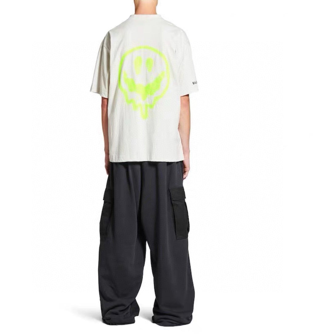 Balenciaga Hi There + Dripley Men's Summer Aged White Plain Knit Medium Fit T-Shirt #76723