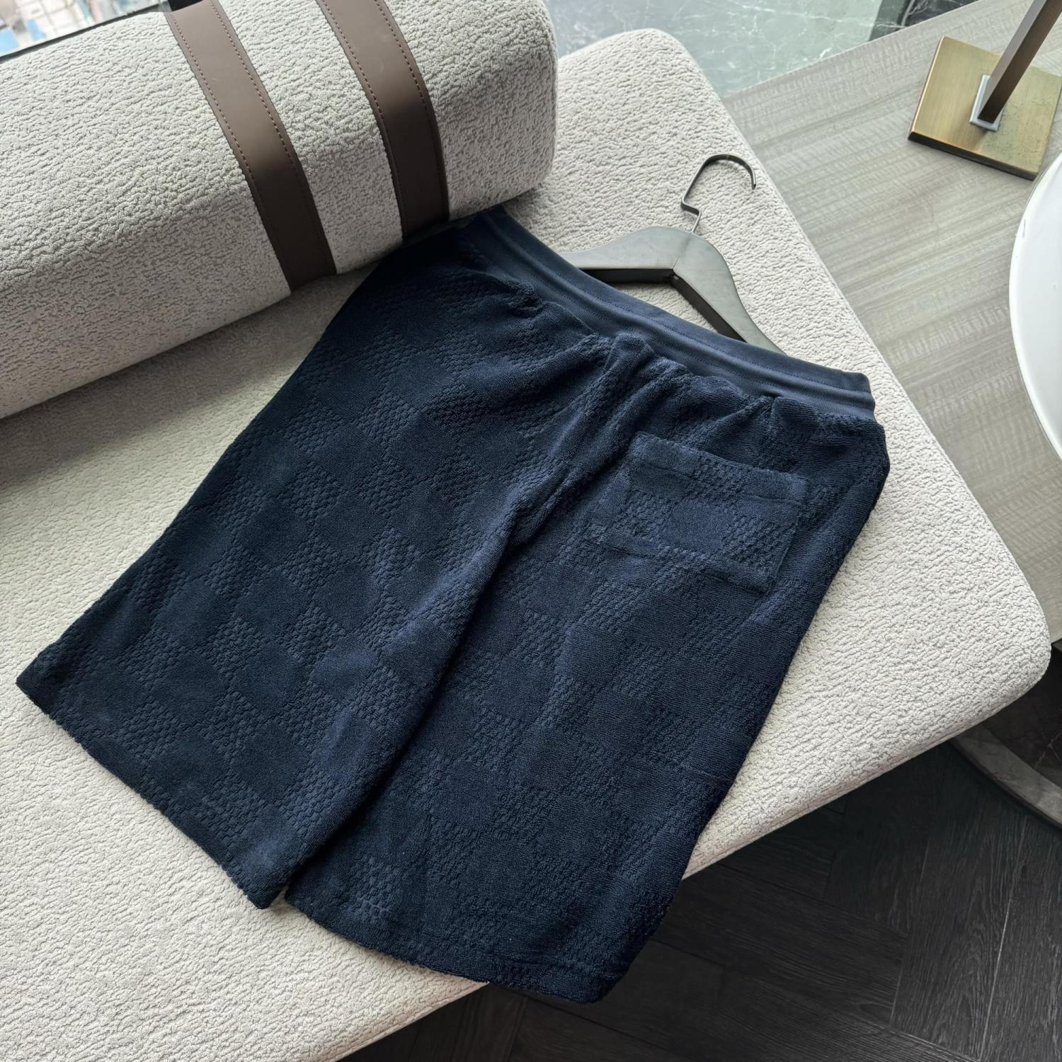 Louis Vuitton Men's Summer Solid Color Checkered Print Cotton Terry Cloth Drawstring Shorts #77876