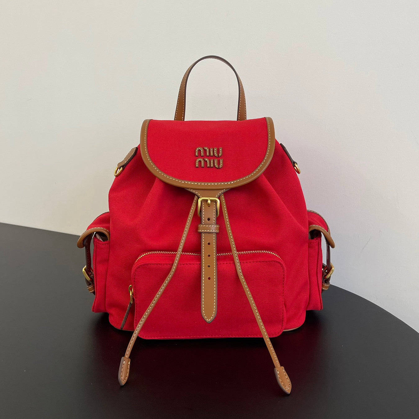 MiuMiu Women's Solid Color Leather Canvas Shoulder Bags Backpacks Bag #75842