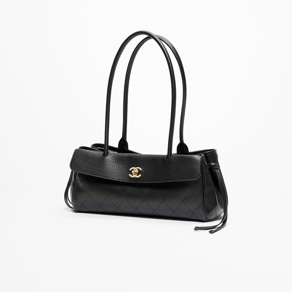 Chanel Small Shopping Bag Grained Calfskin Gold-tone Metal Black #377657