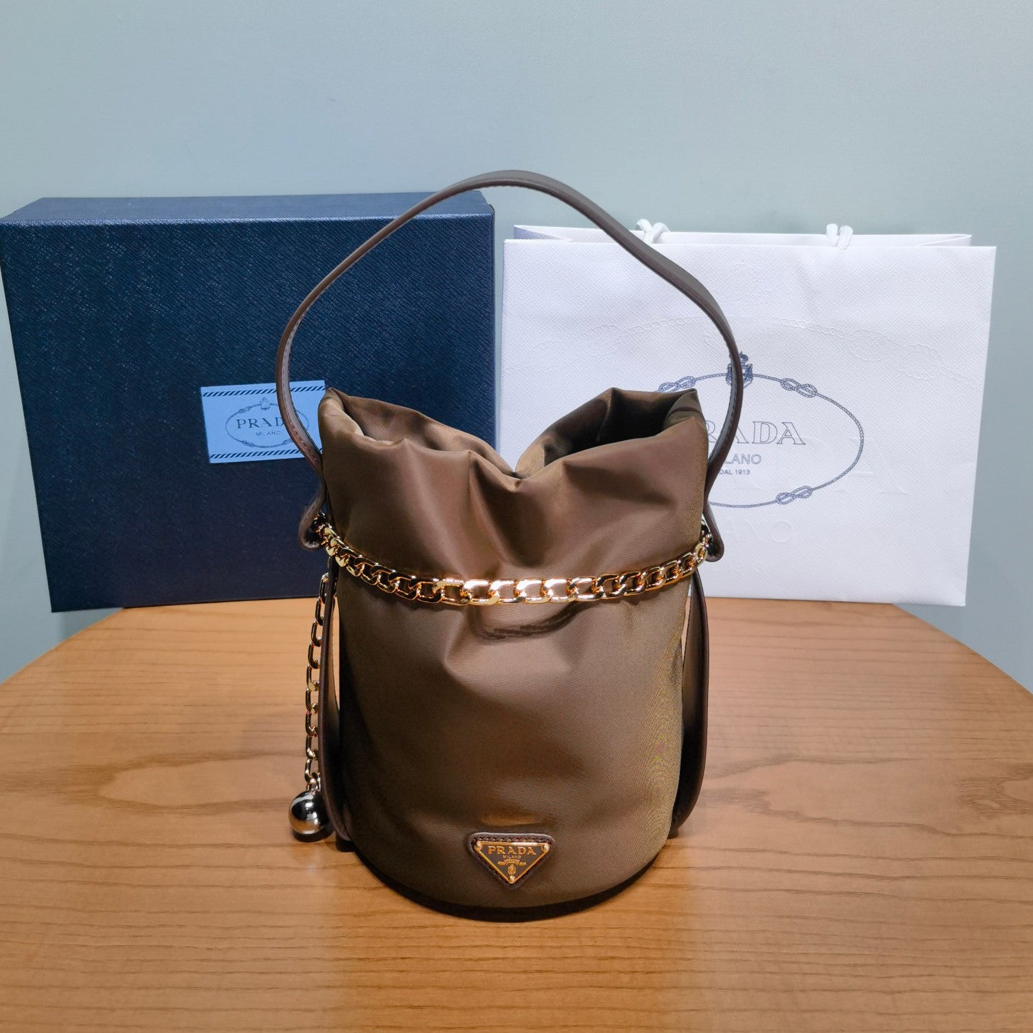 Prada Women's Solid Color Petit Sac Noir Re-Nylon with Nappa Leather Mini Shoulder Bag Bucket Tote Bags #78128