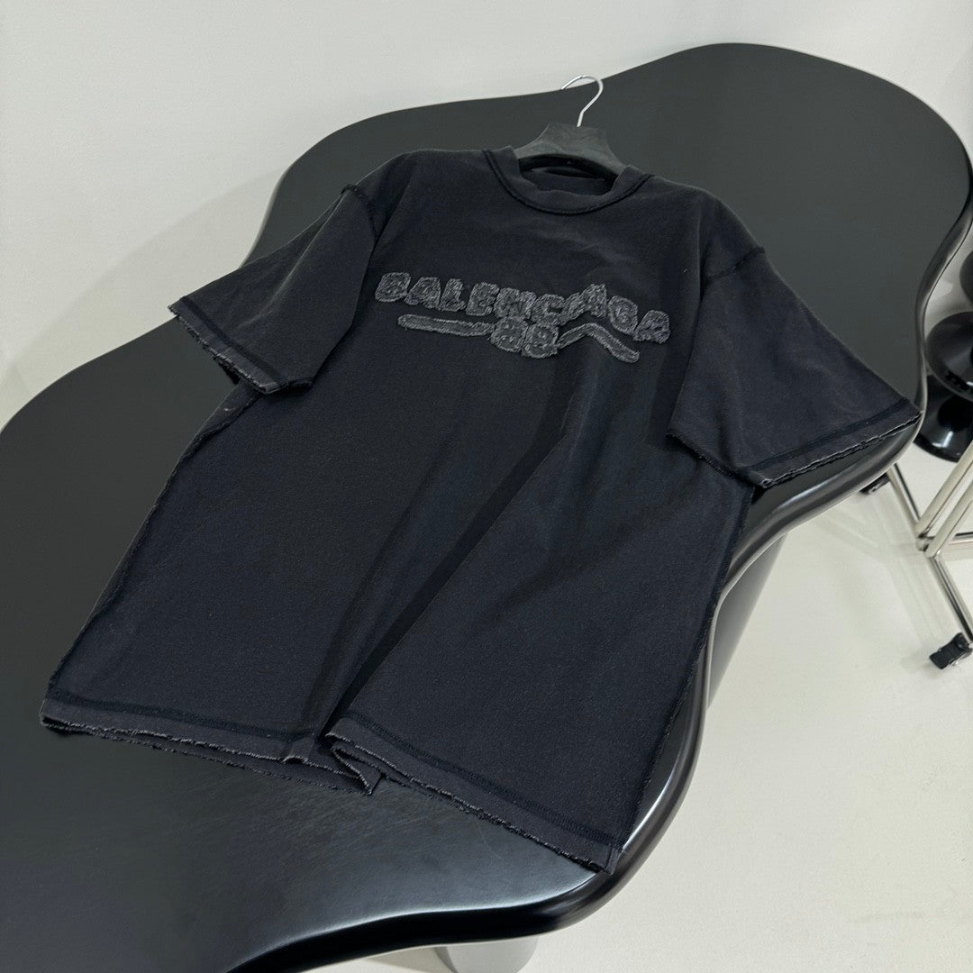 Balenciaga Men's Summer Applique Embroidery Letter Print Round Neck Solid Color Short Sleeve T-Shirt #75233