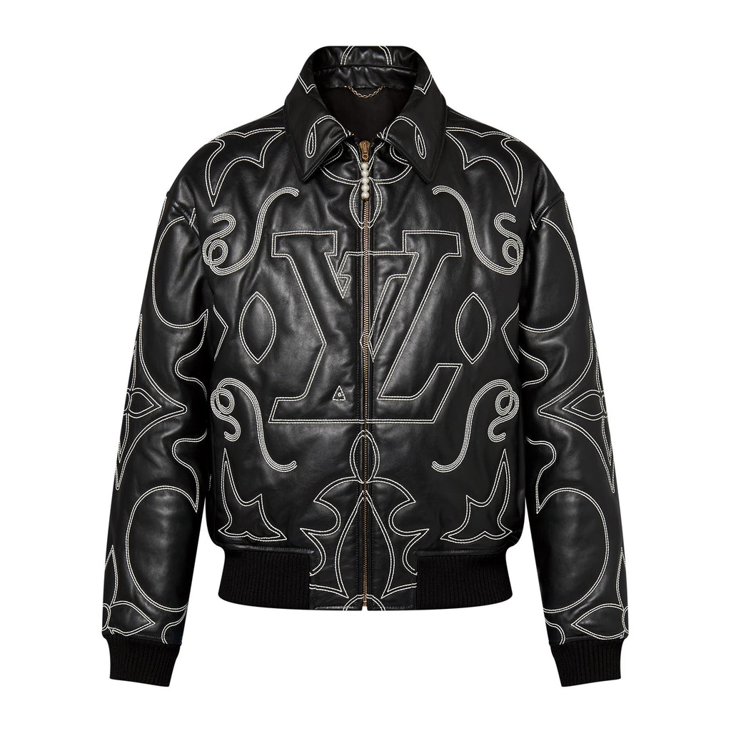 Louis Vuitton Men's Fall And Winter Black Full Print Pattern Lapel Zipper Long Sleeve Jacket #73431