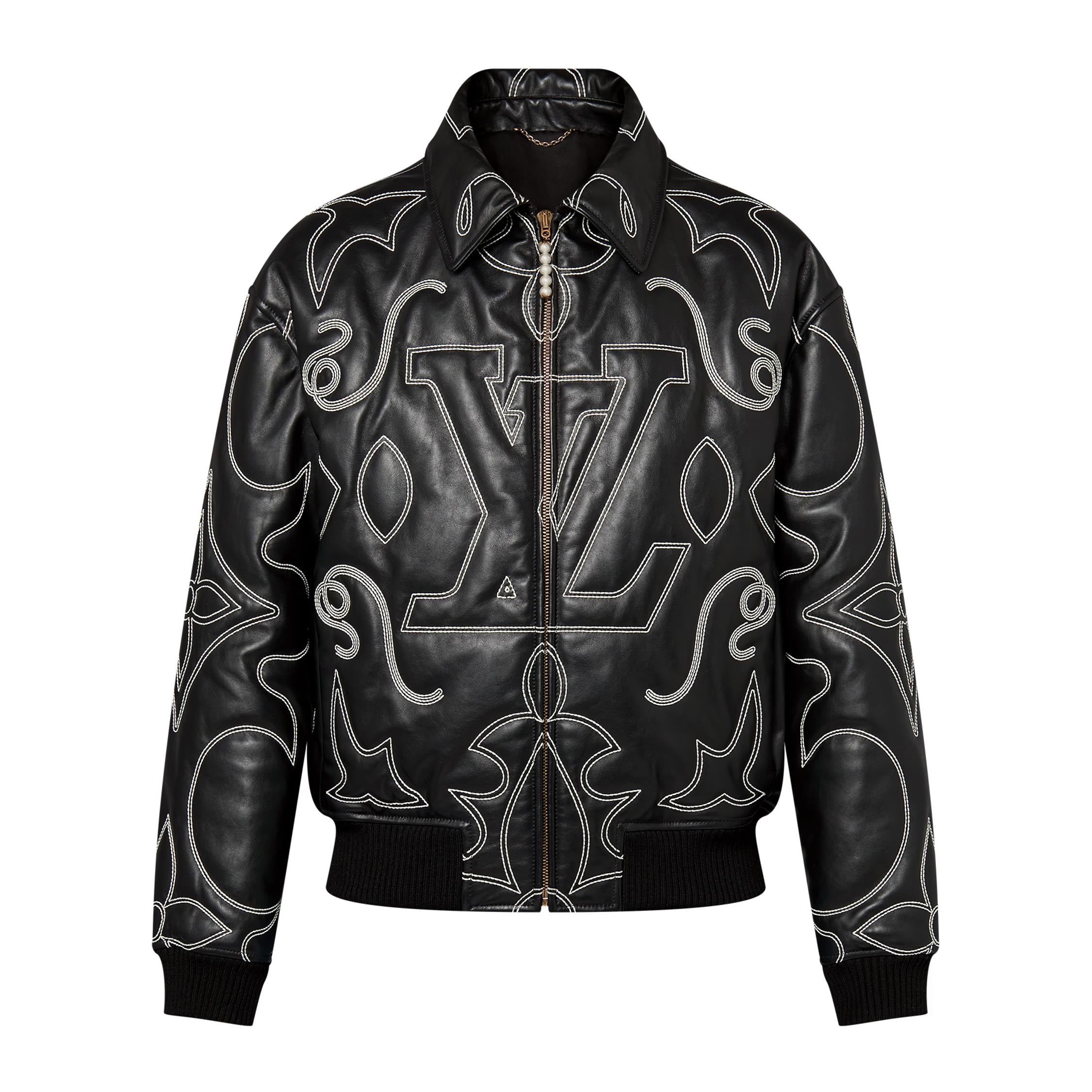 Louis Vuitton Men's Fall And Winter Black Full Print Pattern Lapel Zipper Long Sleeve Jacket #73431