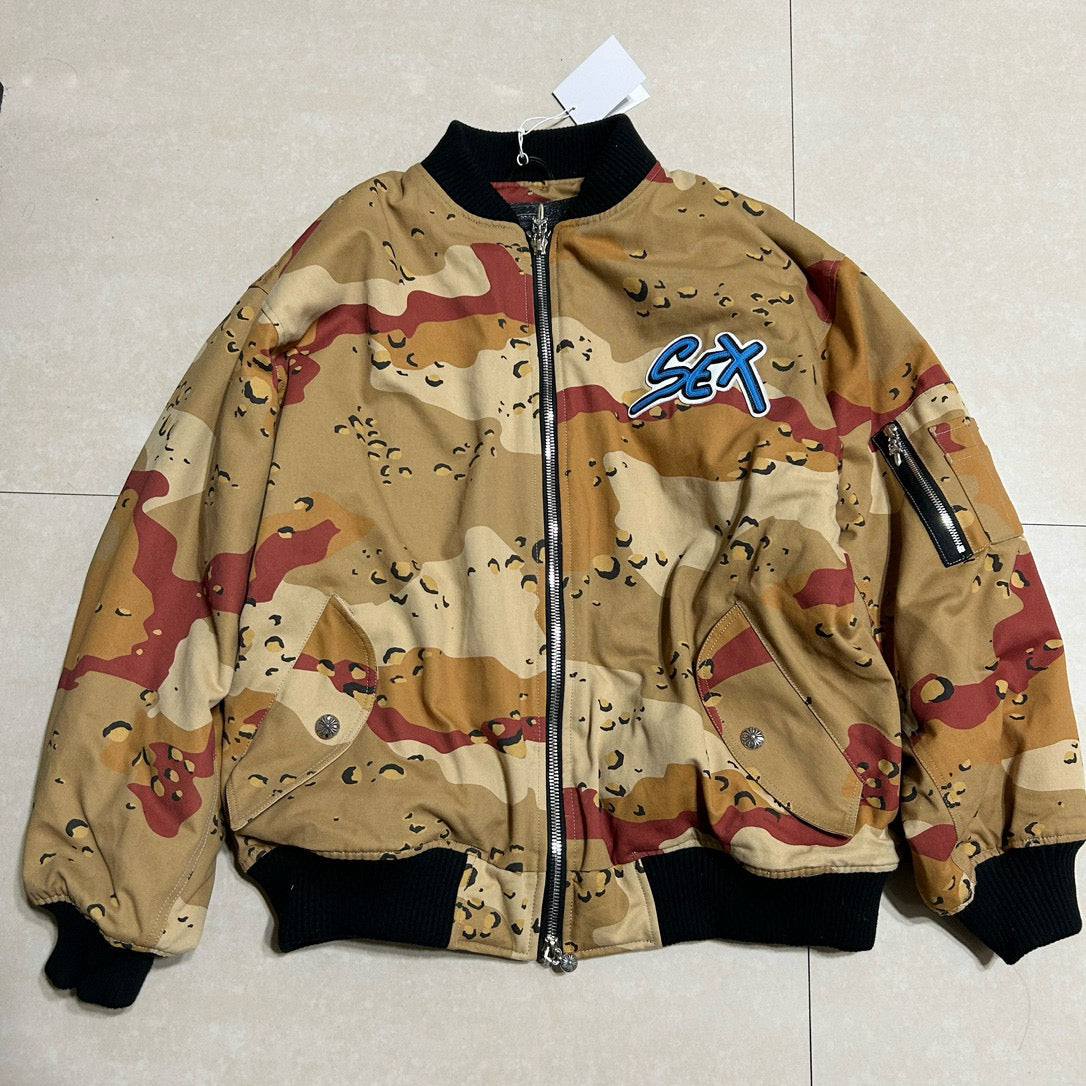 Chrome Hearts Men's Winter Graffiti Logo Camouflage Zip Crew Neck Cotton Jacket #97817