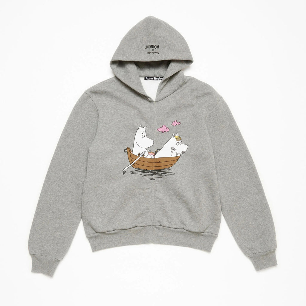 Acne Studios X Moomin Artist Tove Jansson Cartoon Print Fashion Trend Gray Hooded Zipper Sweatshirt  Fall Winter Ngvp #2653