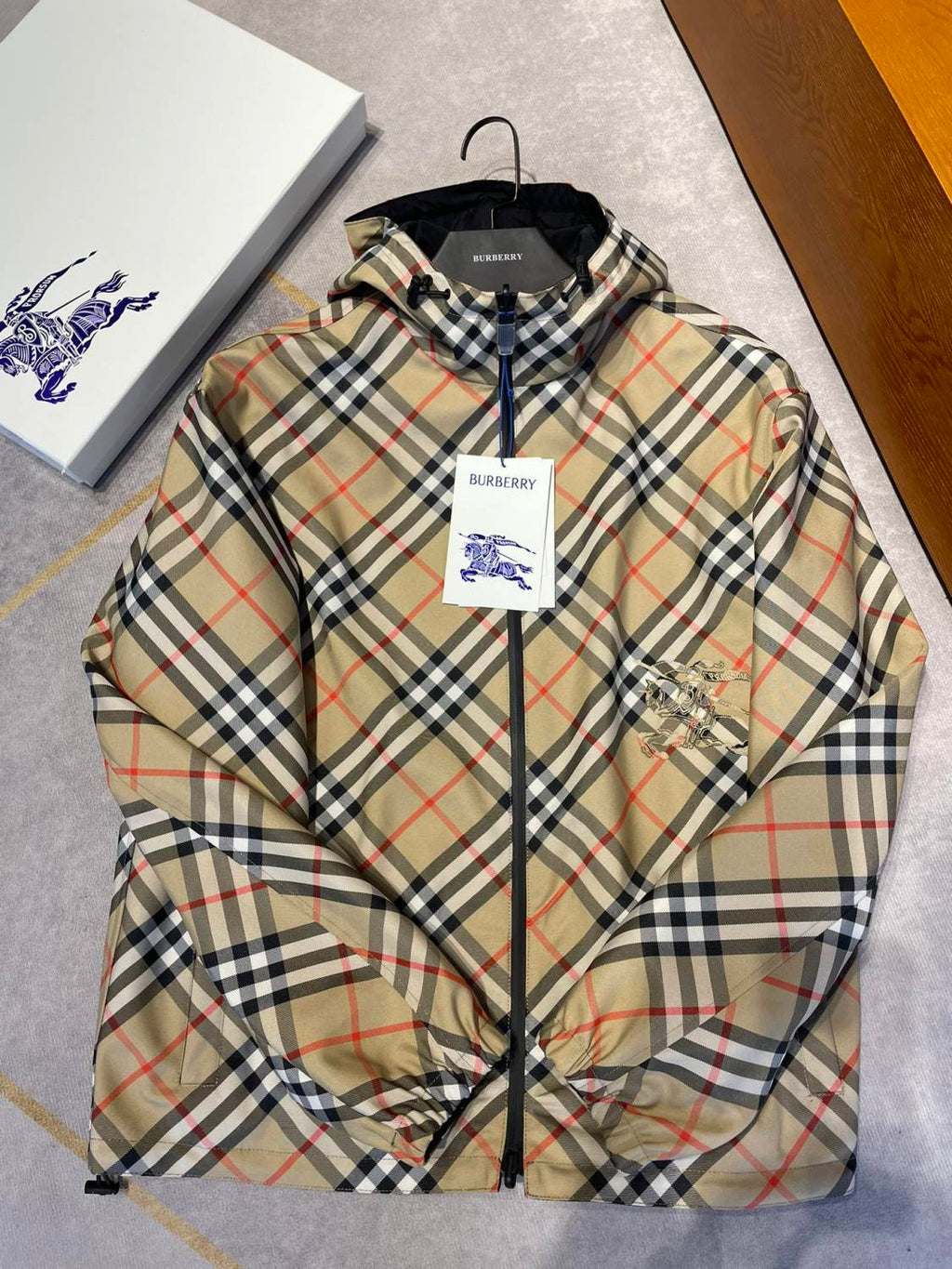 Burberry Men's Autumn and Winter Check Printed Reversible Zipper Hooded Long Sleeve Jacket #73814