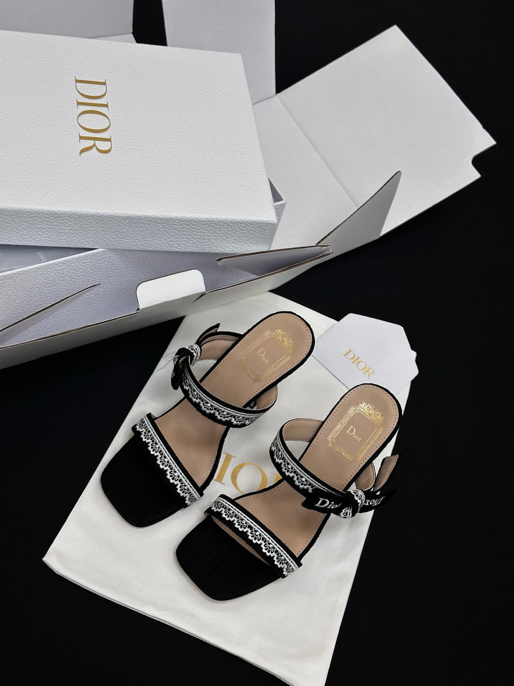 Dior Embroidered Monogram Lace Strap High Heels 10CM#380072