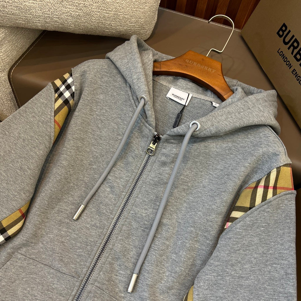 Burberry Men's Spring and Autumn Plaid Crop Solid Color Hooded Zipper Jacket #72528