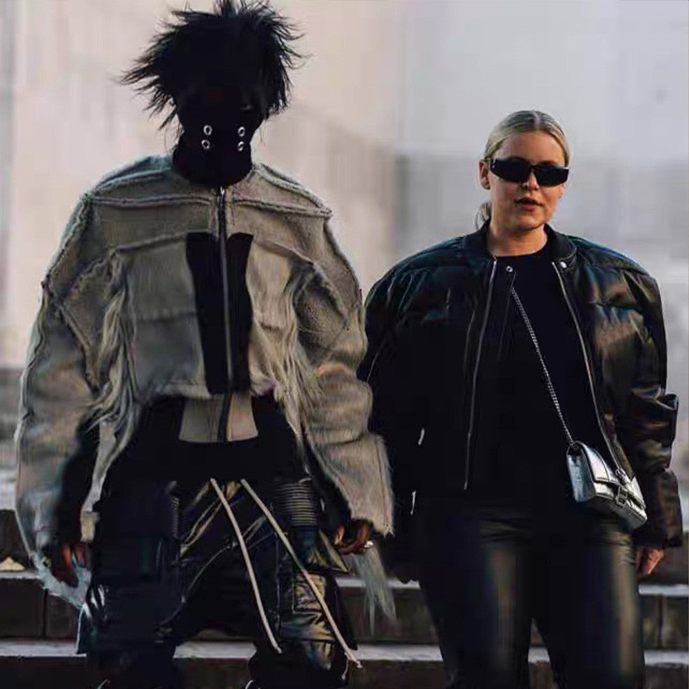 Rick Owens Men's Autumn And Winter Solid Color Fitted Zipper Short Long Sleeve Fur Jacket Ngvp #6965