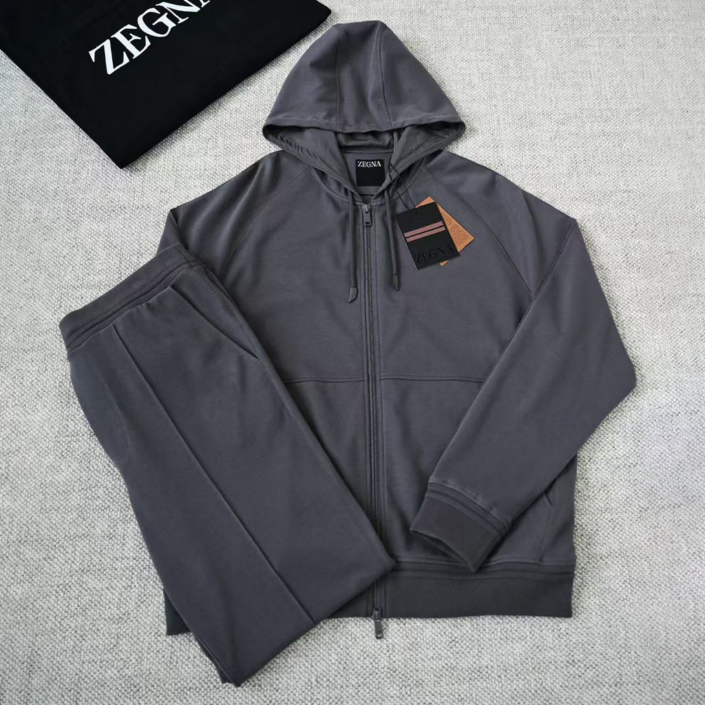 Ermenegildo Zegna Men's Spring/Fall Zipper Drawstring Hoodie Sweatshirt & Solid-Color Casual Pants Suit Set Ngvp #2352