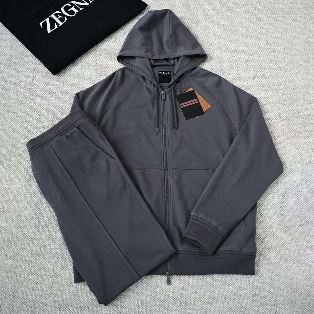 Ermenegildo Zegna Men's Spring/Fall Zipper Drawstring Hoodie Sweatshirt & Solid-Color Casual Pants Suit Set Ngvp #2352