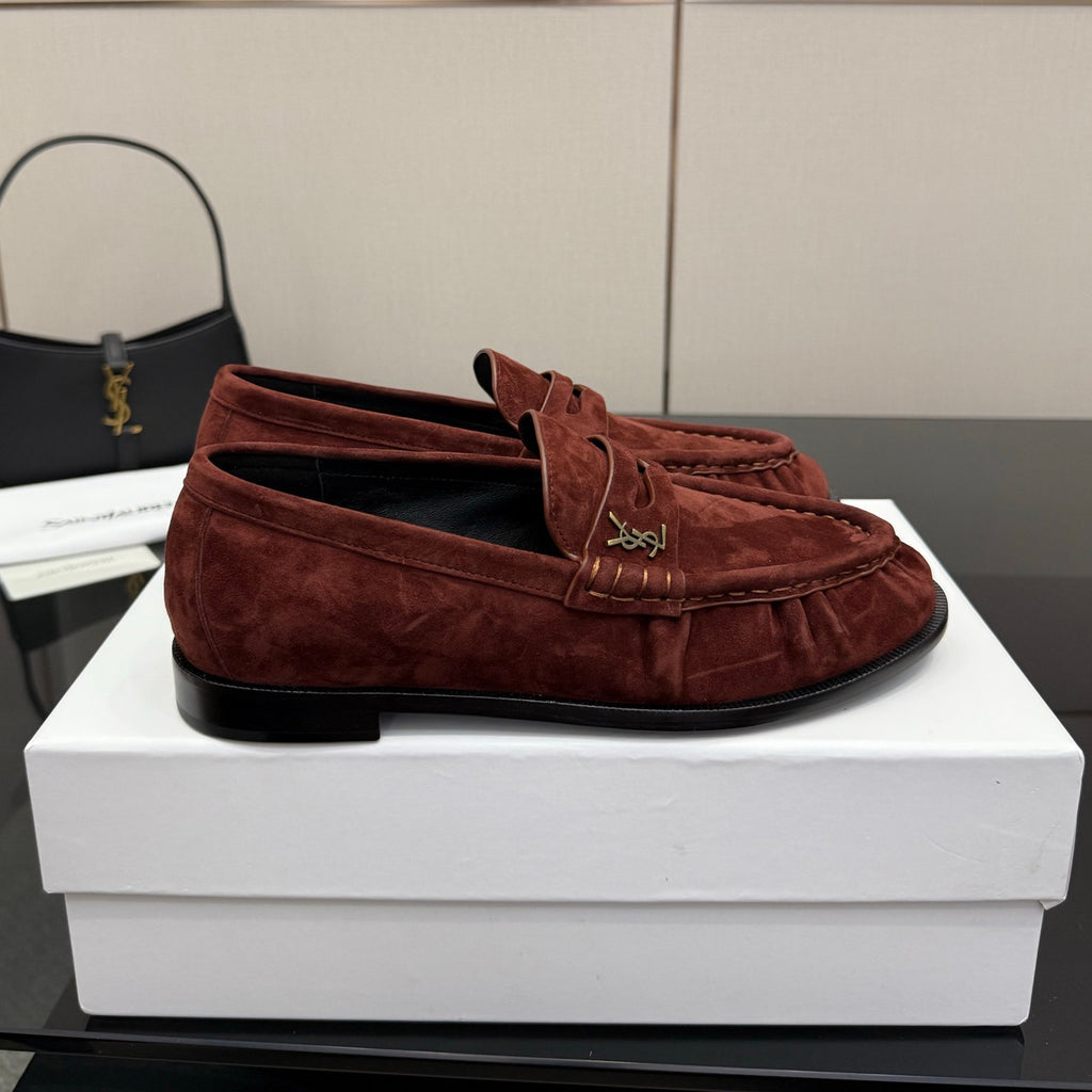 Saint Laurent Women's Autumn/Winter Fashion Casual Sheepskin Suede Round Toe Slip On Flat Loafers Casual Shoes #78376