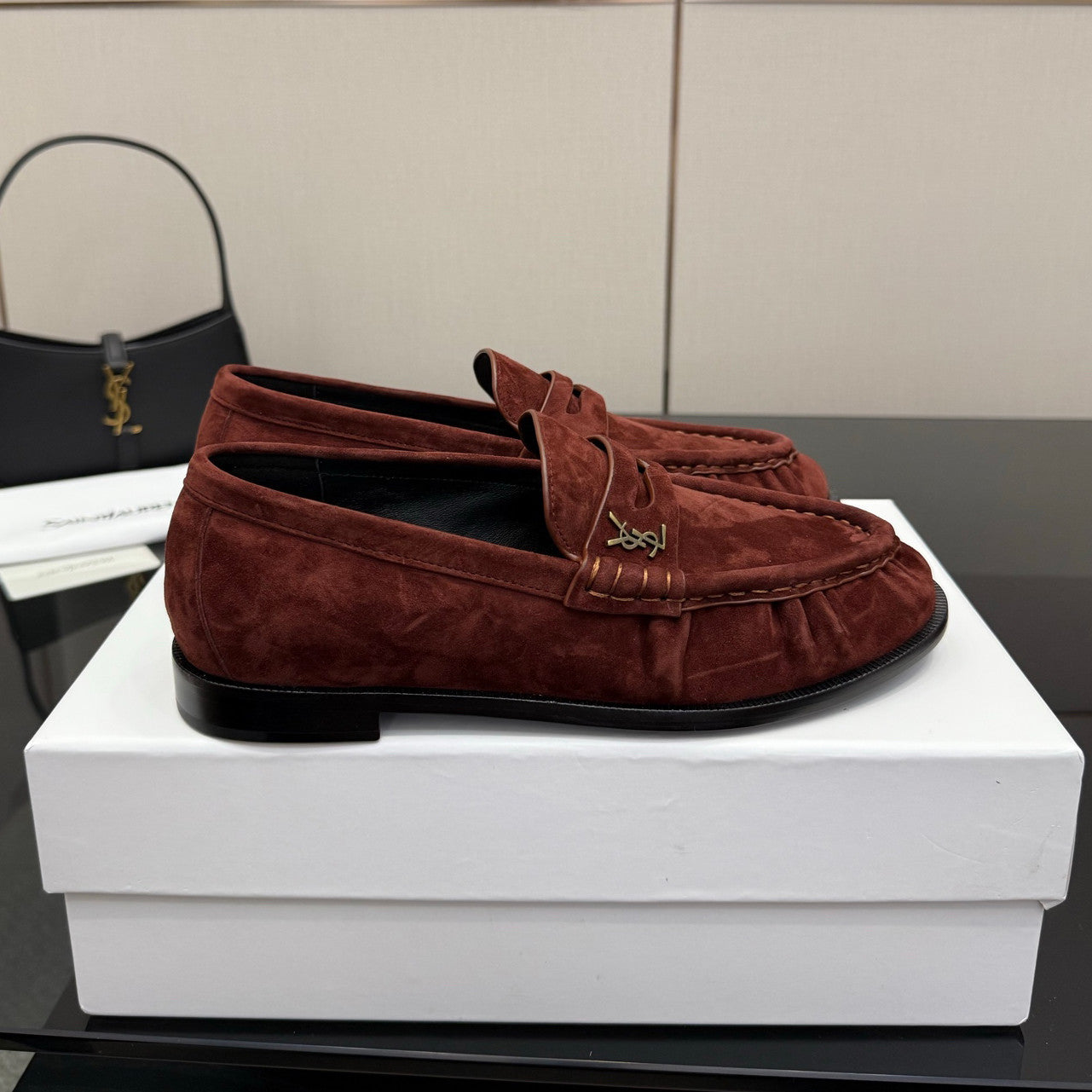 Saint Laurent Women's Autumn/Winter Fashion Casual Sheepskin Suede Round Toe Slip On Flat Loafers Casual Shoes #78376