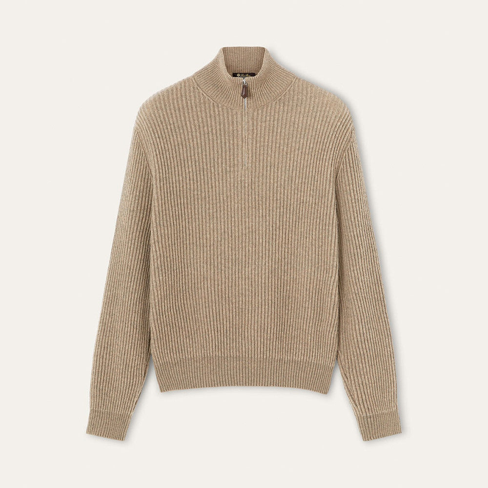 Loro Piana Plane Tree Men's Sweater Ribbed Turtleneck Half-zip Pullover Long-sleeved Cashmere Sweater #332989