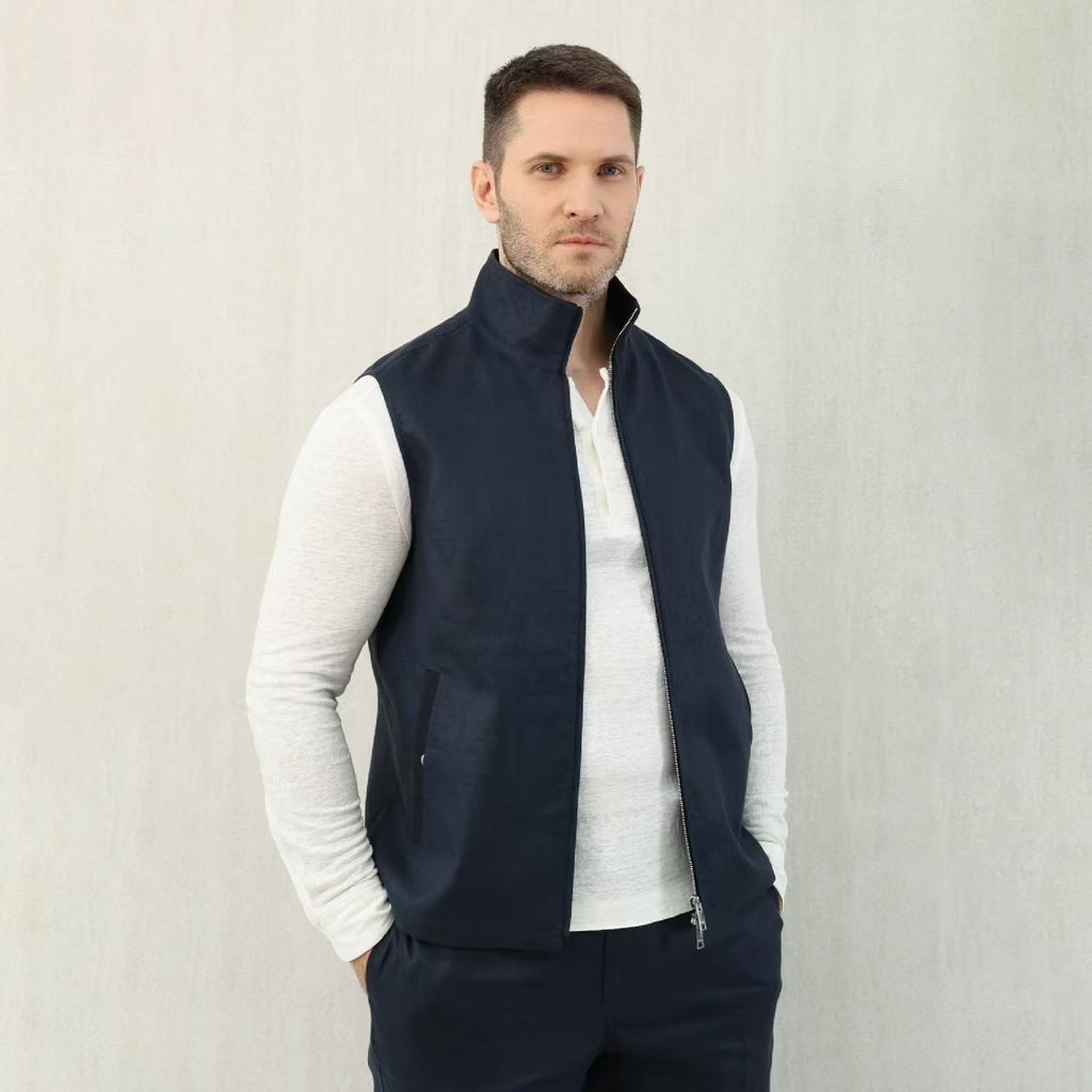 Ermenegildo Zegna Men's Spring And Autumn Solid Color Standing Collar Zipper Fit Sleeveless Vest Jacket Ngvp #1168