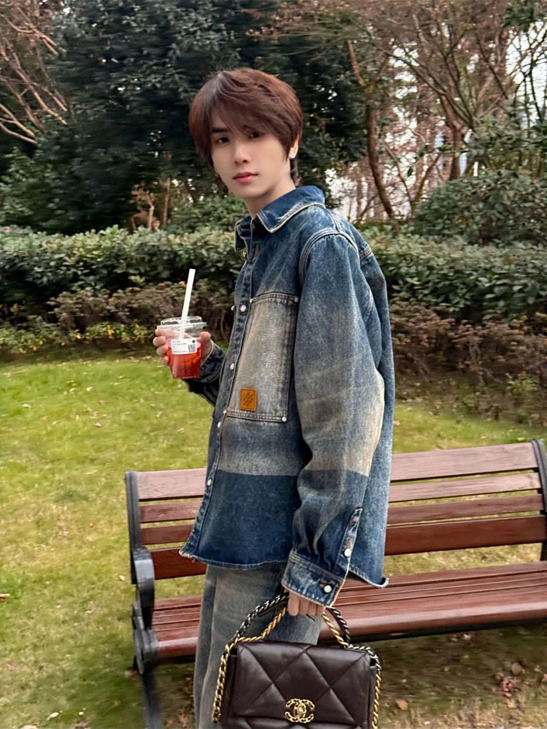 Louis Vuitton Sun Fading Effect Denim Long Sleeve Shirt Skateboarding Jeans Pants Men'S Spring And Summer Fashion High Street Trend Casual Suit Set #75985