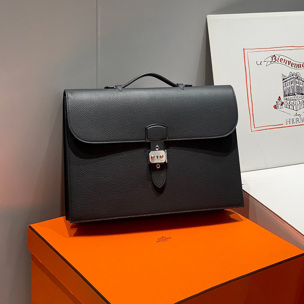 Hermes Men's Fashion Classic Solid-Color Leather Business Briefcase Handbag Bag Bags H033630CB37 #78599