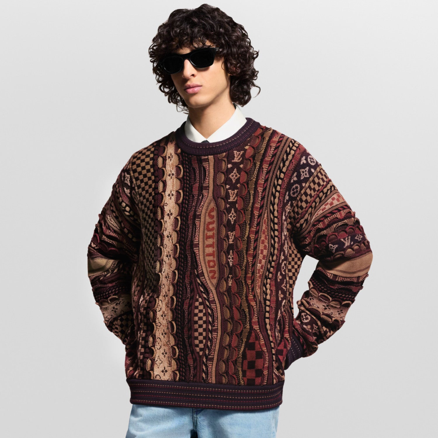 Louis Vuitton Men's Fall/Winter Fashion Casual Crewneck Pullover Ribbed Knit Wool Cotton Blend Sweater #79282
