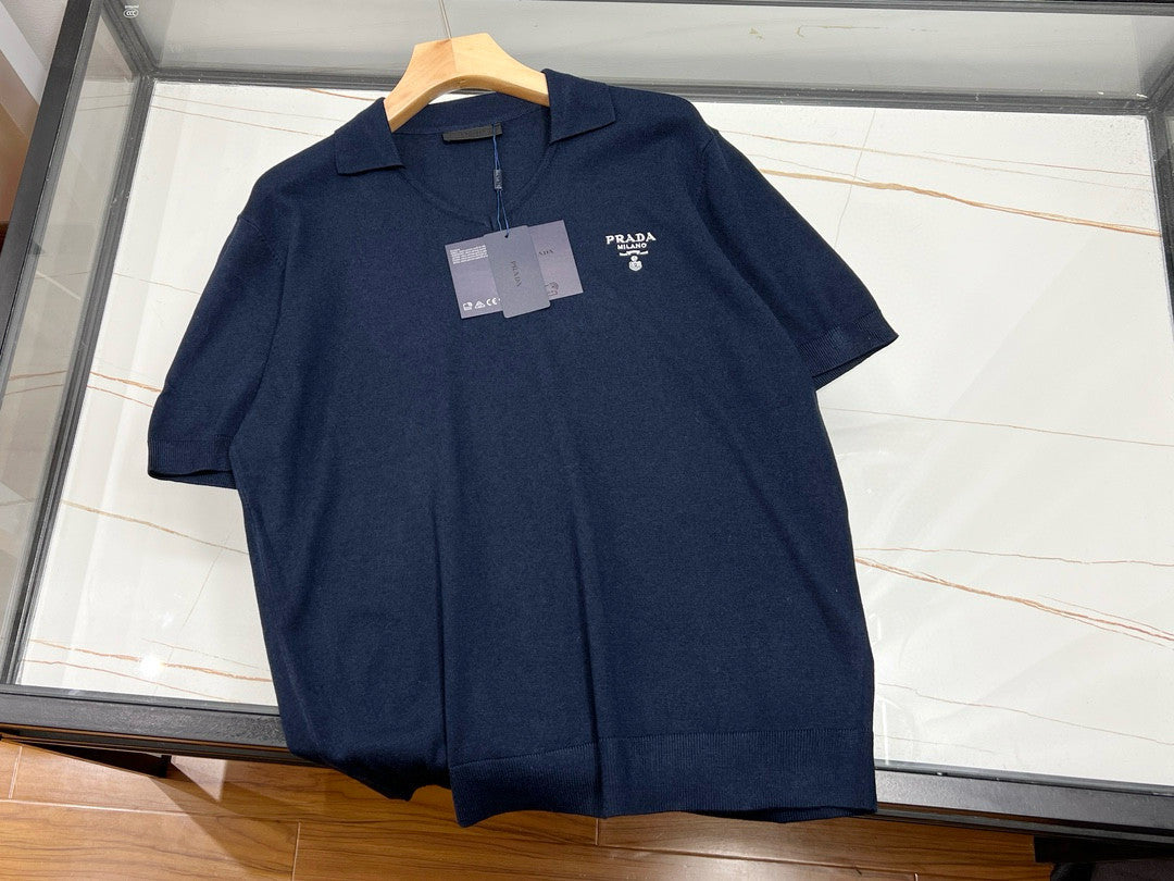 Prada Men's Summer Solid Color Logo Embroidery Knitted Cashmere Short Sleeve Polo Shirt T-Shirt #74954