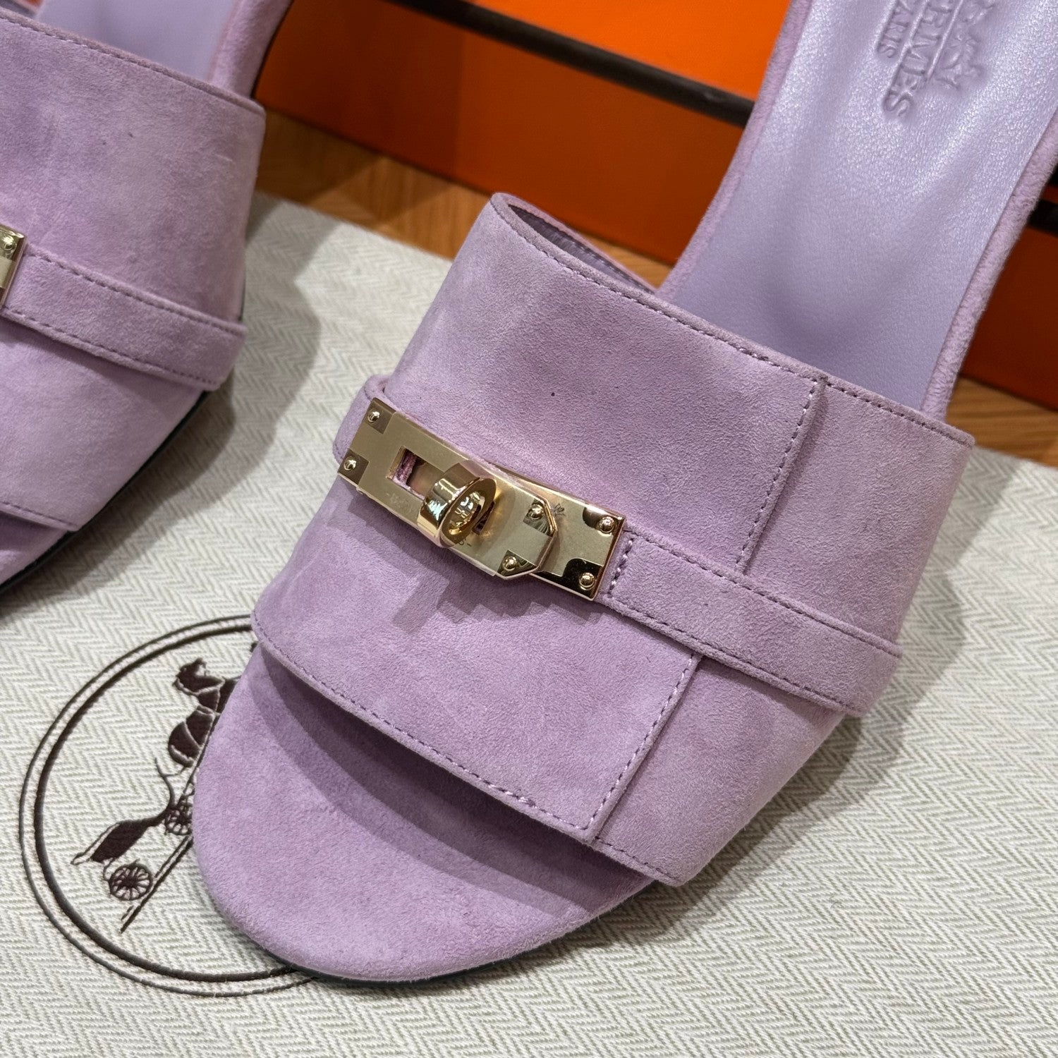 Hermes Gigi 50 Women's Summer Solid Color Metal Buckle Round Toe Suede Leather High Heel Sandals Shoes #77668