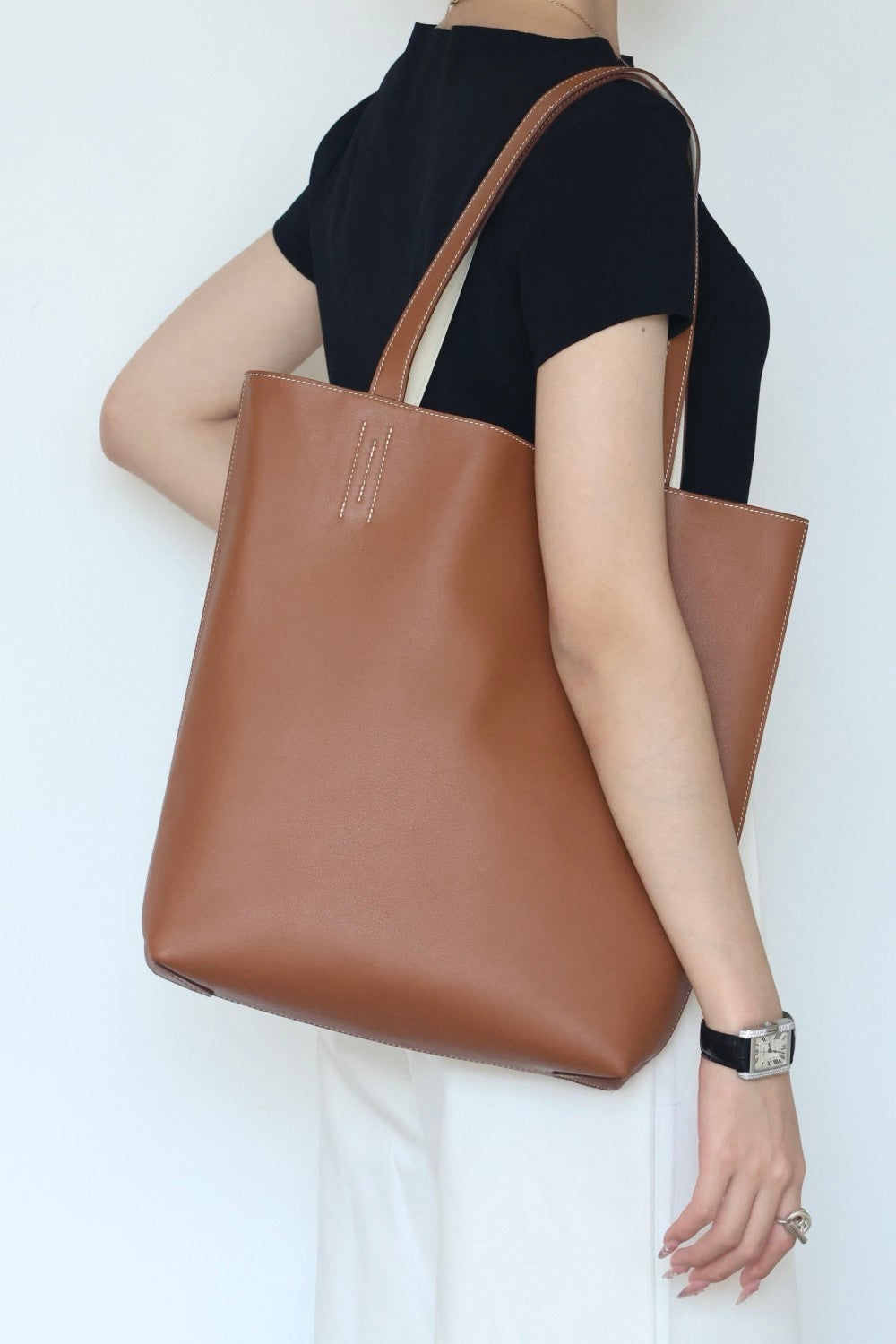 Hermes Women's Double Sensneo Calfskin Shoulder Bag Fashionable Color-Blocked Open Bag Double-Sided Tote Bag With Makeup Bag Bags Ngvp H086707CAAL #2277