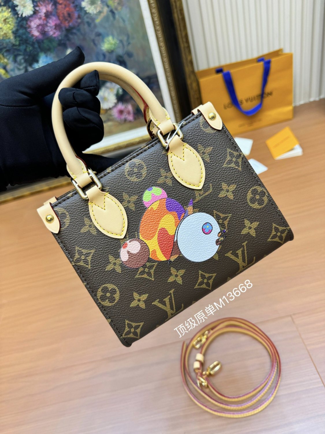Louis Vuitton Lv X Tm Onthego Bb Women's Brown Old Flower Full Printing Removable Adjustable Shoulder Strap Coated Canvas Splicing Cowhide Tote Bag Shopping Bags Shoulder Crossbody Handbags #75413