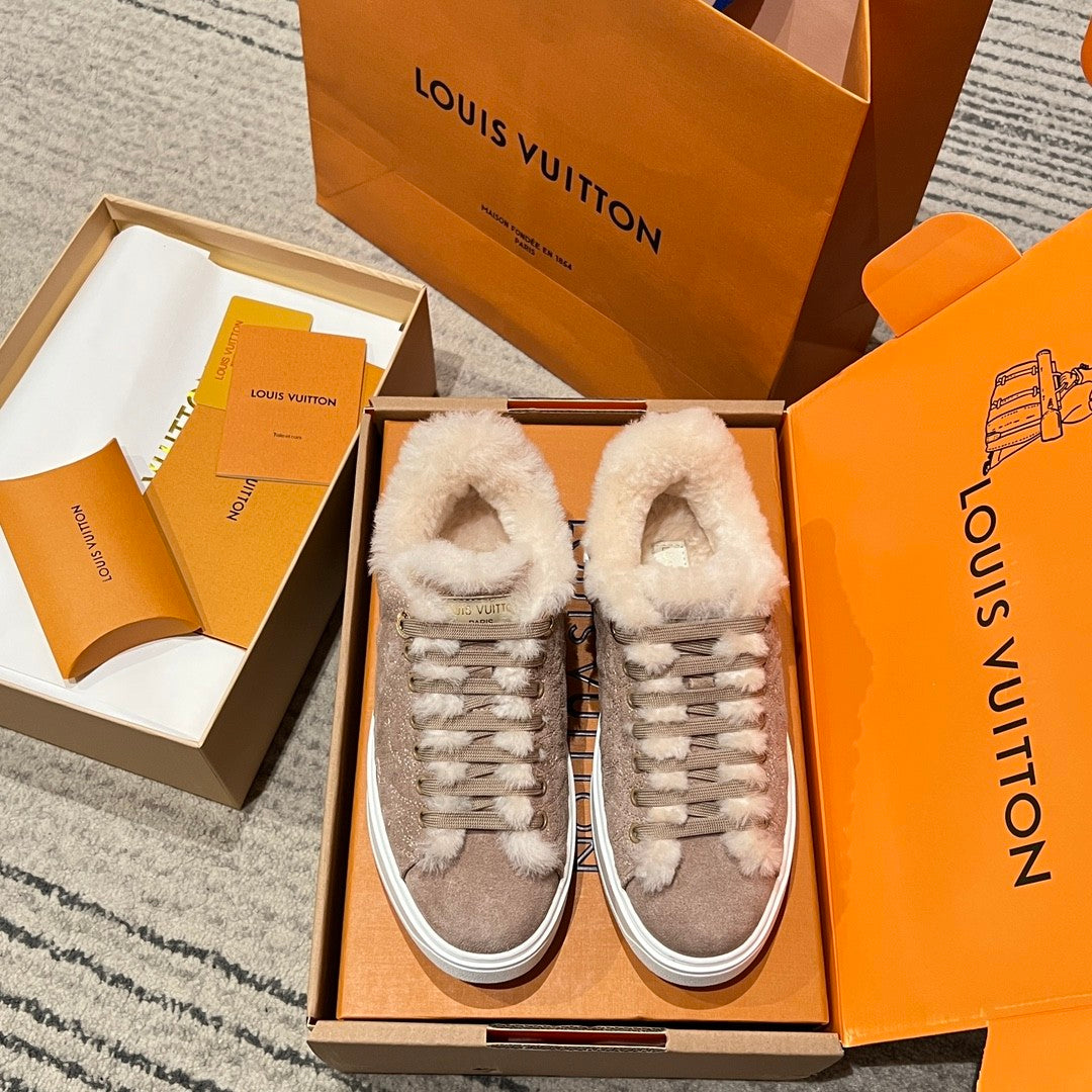 Louis Vuitton Women's Time Out Sneaker Suede Round Toe Lace-up Low-top Sneakers #333372