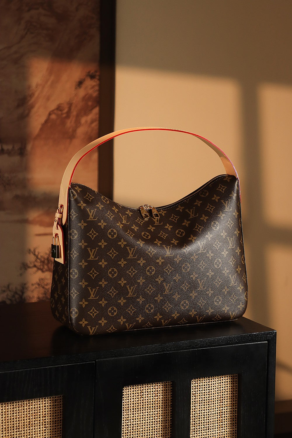 Louis Vuitton Slouchy Women's Brown Letter Logo Zipper Closure Coated Canvas Tote Shoulder Bag Bags #75135