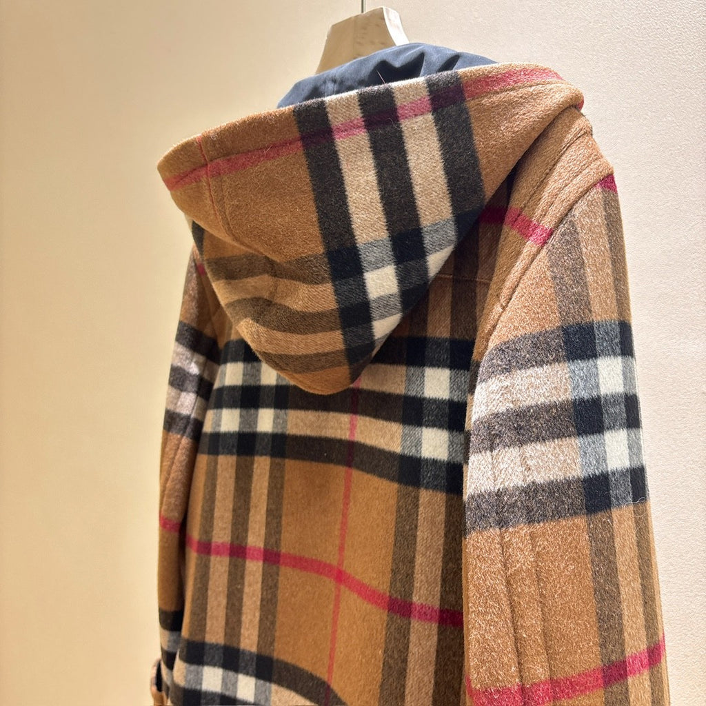 Burberry Men's And Women's Fall/Winter Fashion Casual Hooded Plaid Horn Button Long Coat Trench Jacket #79428