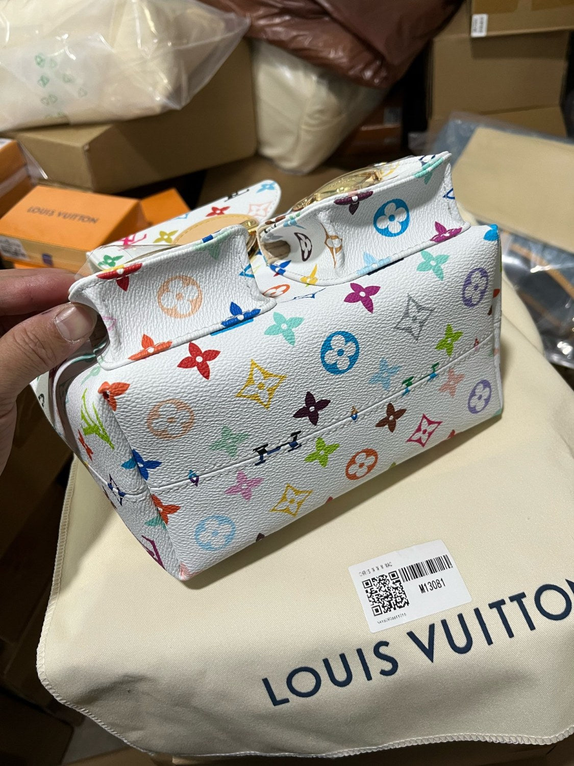 Louis Vuitton LV x TM VENICE Women's Colorful Logo Printed Flap Closure Coated Canvas Leather Trimmed Shoulder Bag Bags #75179