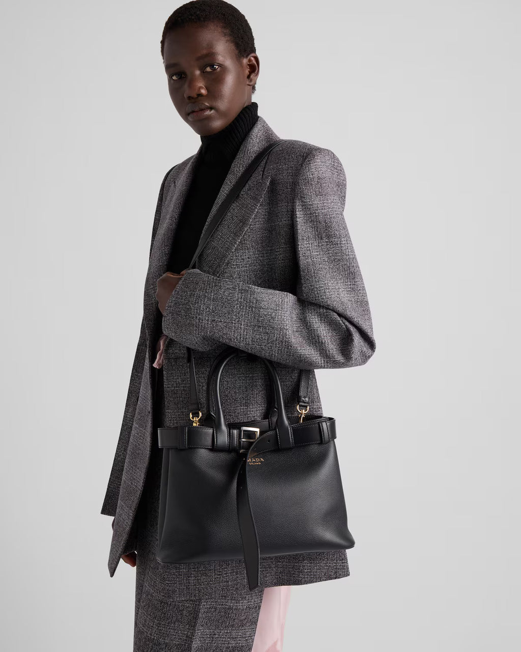 Prada Men's And Women's Buckle Leather Drawstring Handbag Large And Small Collection Fashion Trend Bag Bags 1BA434_2CY9_F03BH_V_OBO #76655