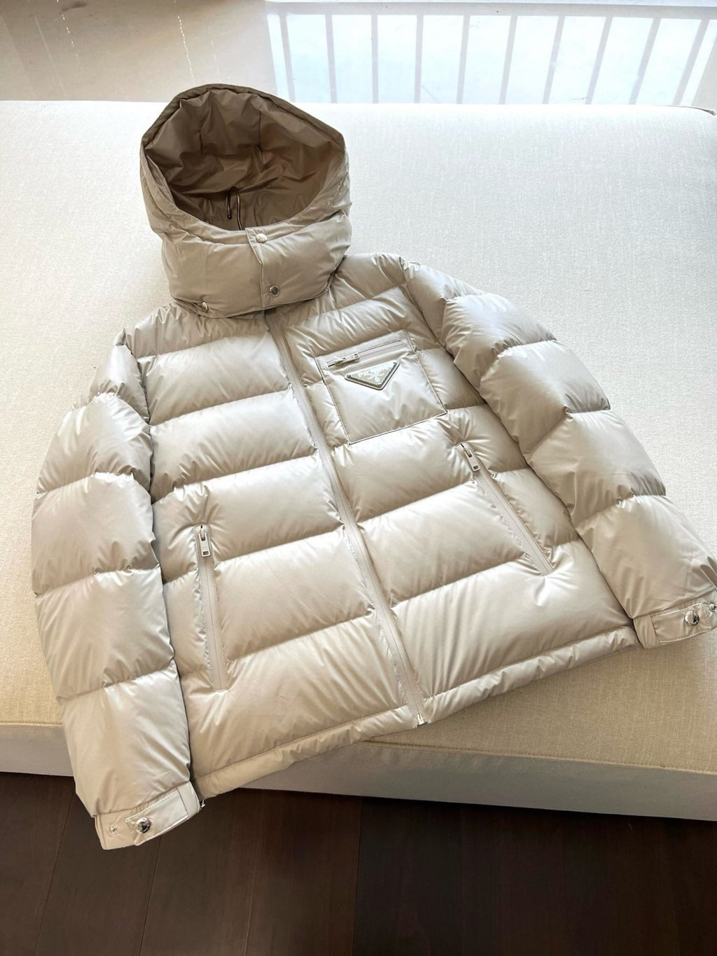 Prada Men's Autumn and Winter Solid Color Detachable Hood Zipper Long Sleeve Down Jacket #74319