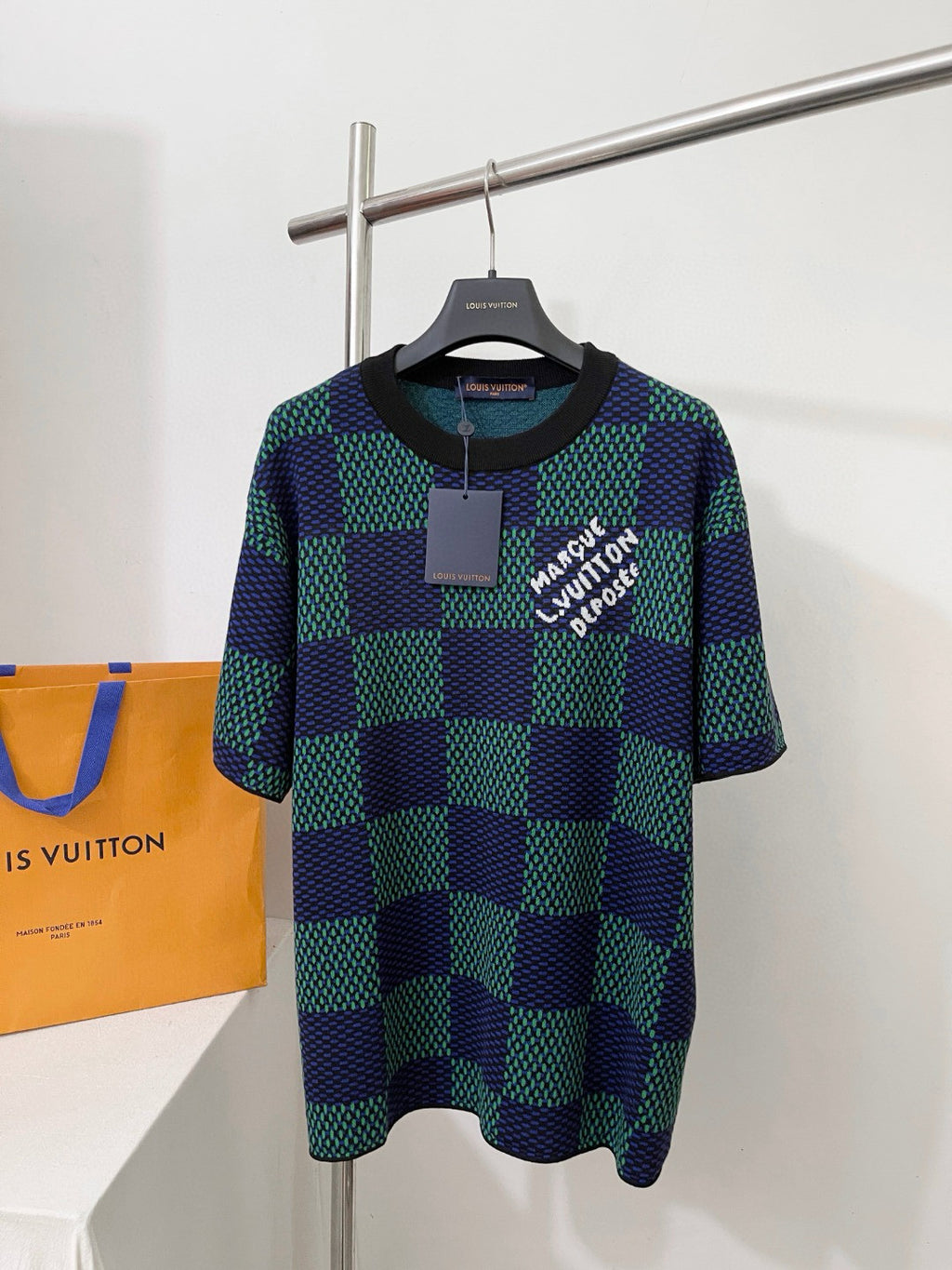 Louis Vuitton ﻿Men's Summer Check Letter Jacquard Damier Cotton Crewneck Round Neck Solid Color Short Sleeve T-Shirt #71878