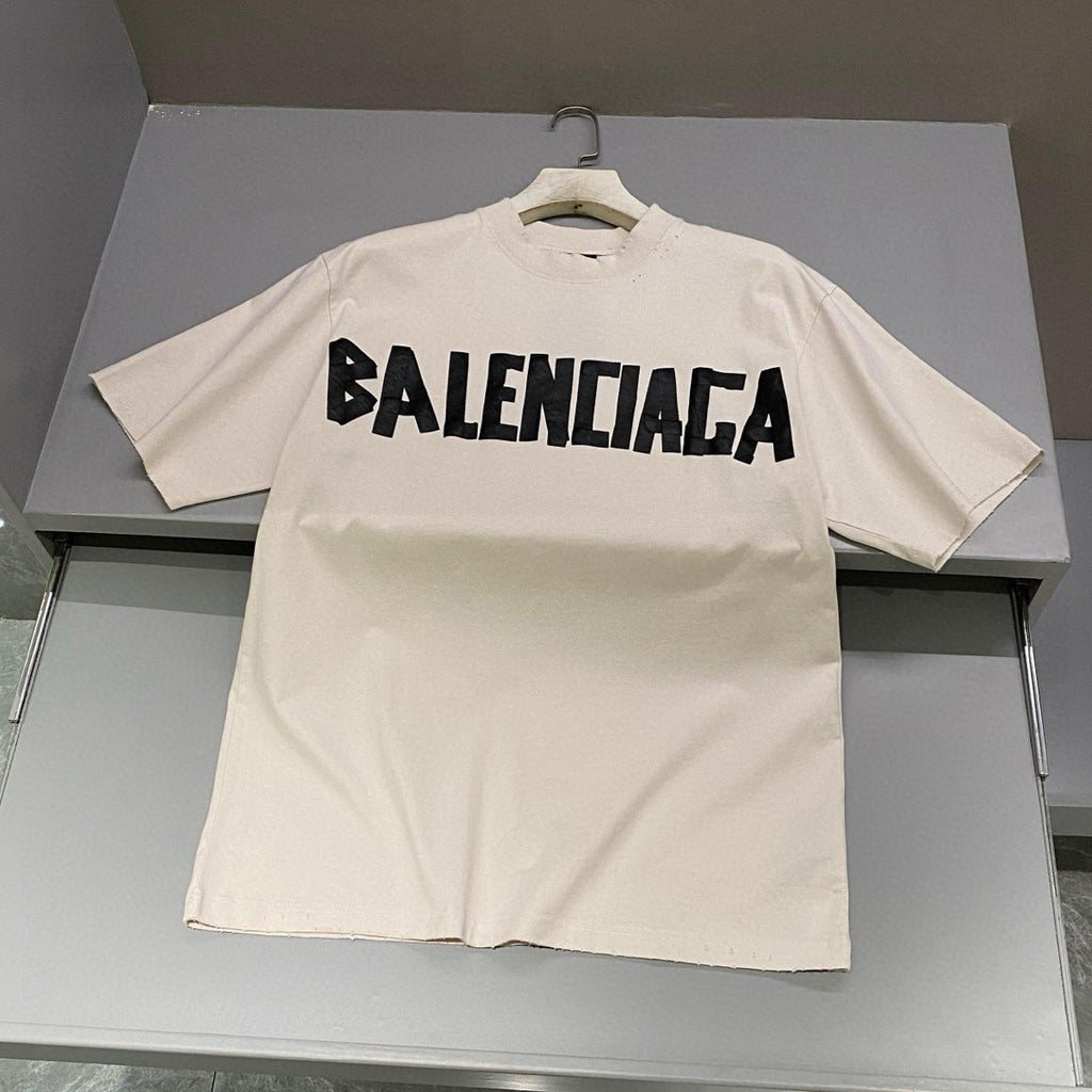 Balenciaga Men's Summer Letter Logo Print Round Neck Regular Fit Short Sleeve T-Shirt #75977