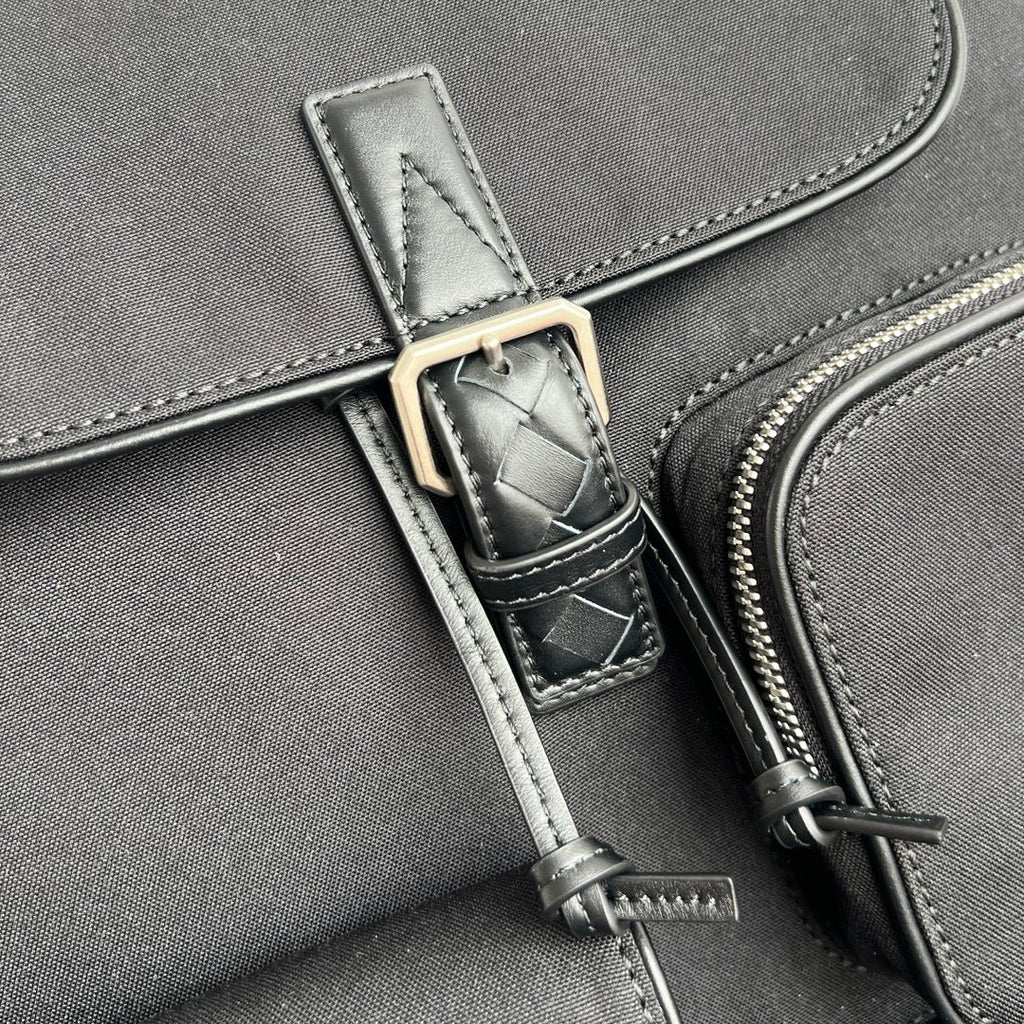 Bottega Veneta Crossroad Multi-Pocket Nylon Backpack Woven Leather Adjustable Straps #333014