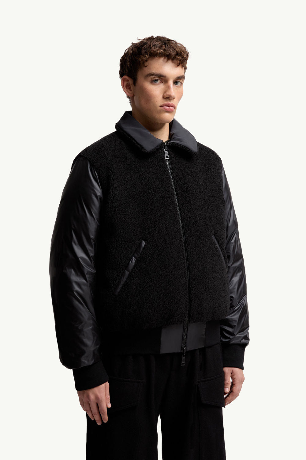 Moncler Men's Black Maulevrier Reversible Teddy Fleece Bomber Jacket #332812