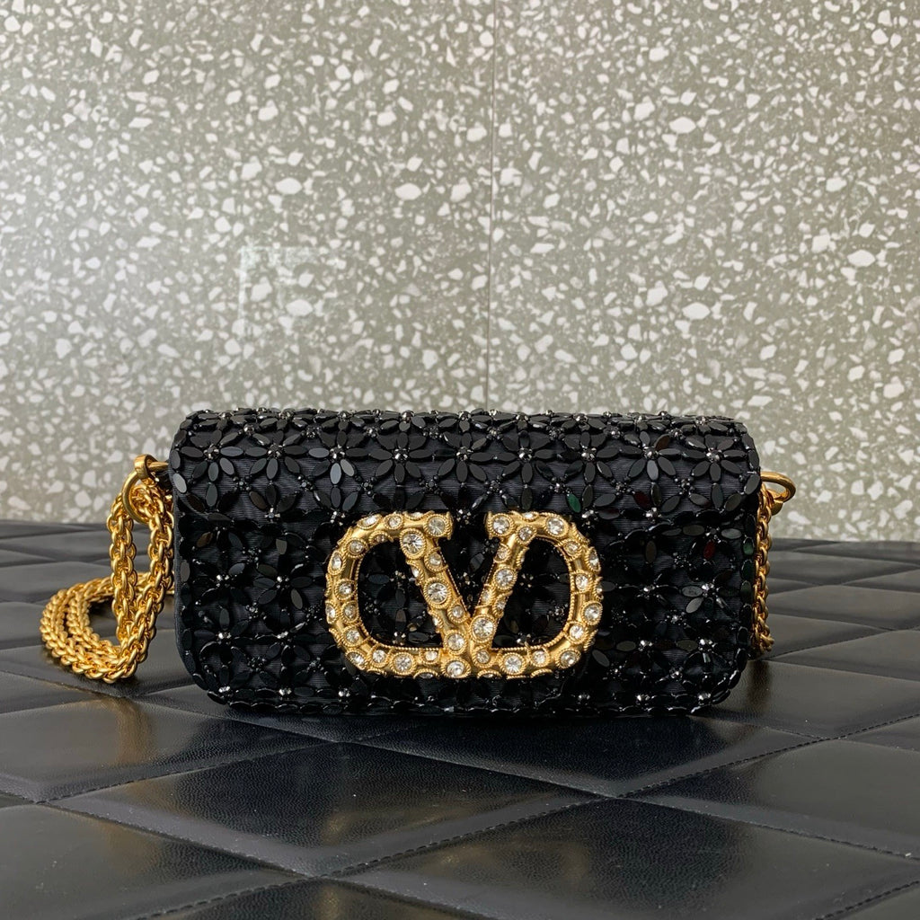 Valentino Imitation Crystal Decoration V Logo Signature Handbag #333601