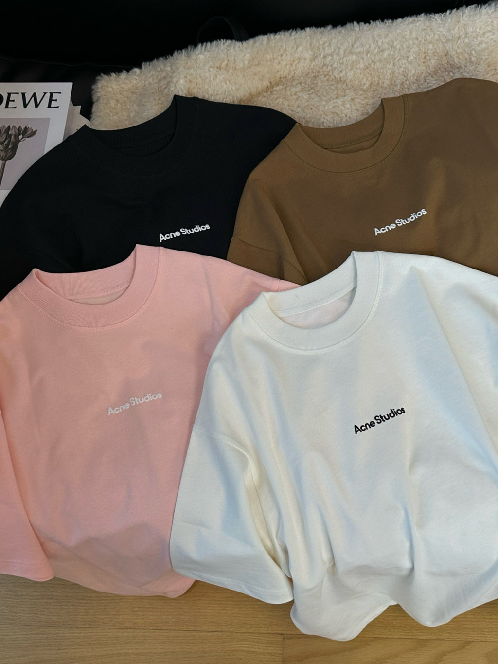 Acne Studios Men's Summer Solid Color Round Neck Pullover Loose Plain Knit Drop Shoulder Letter Short Sleeve T-Shirt #98369