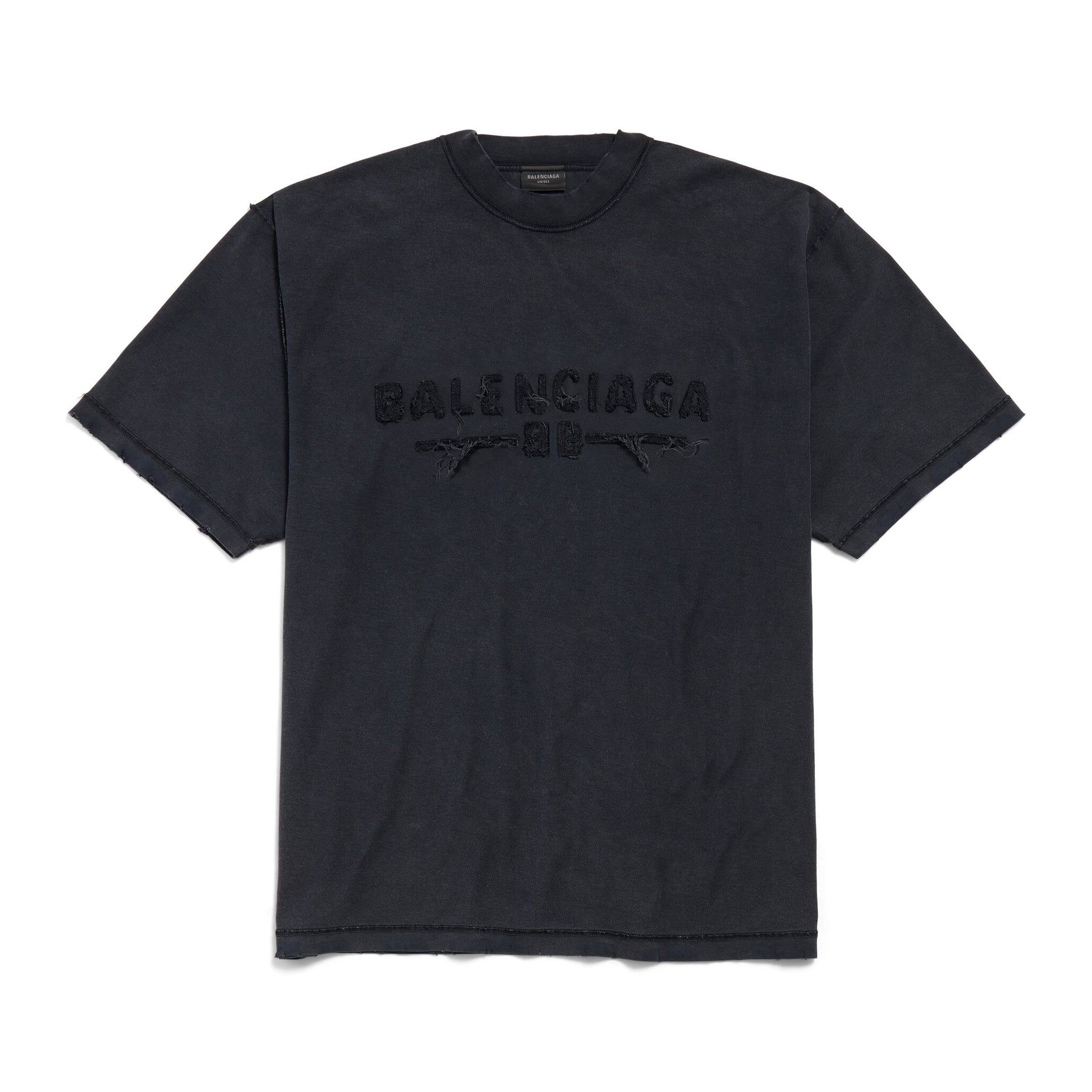 Balenciaga Men's Summer Applique Embroidery Letter Print Round Neck Solid Color Short Sleeve T-Shirt #75233