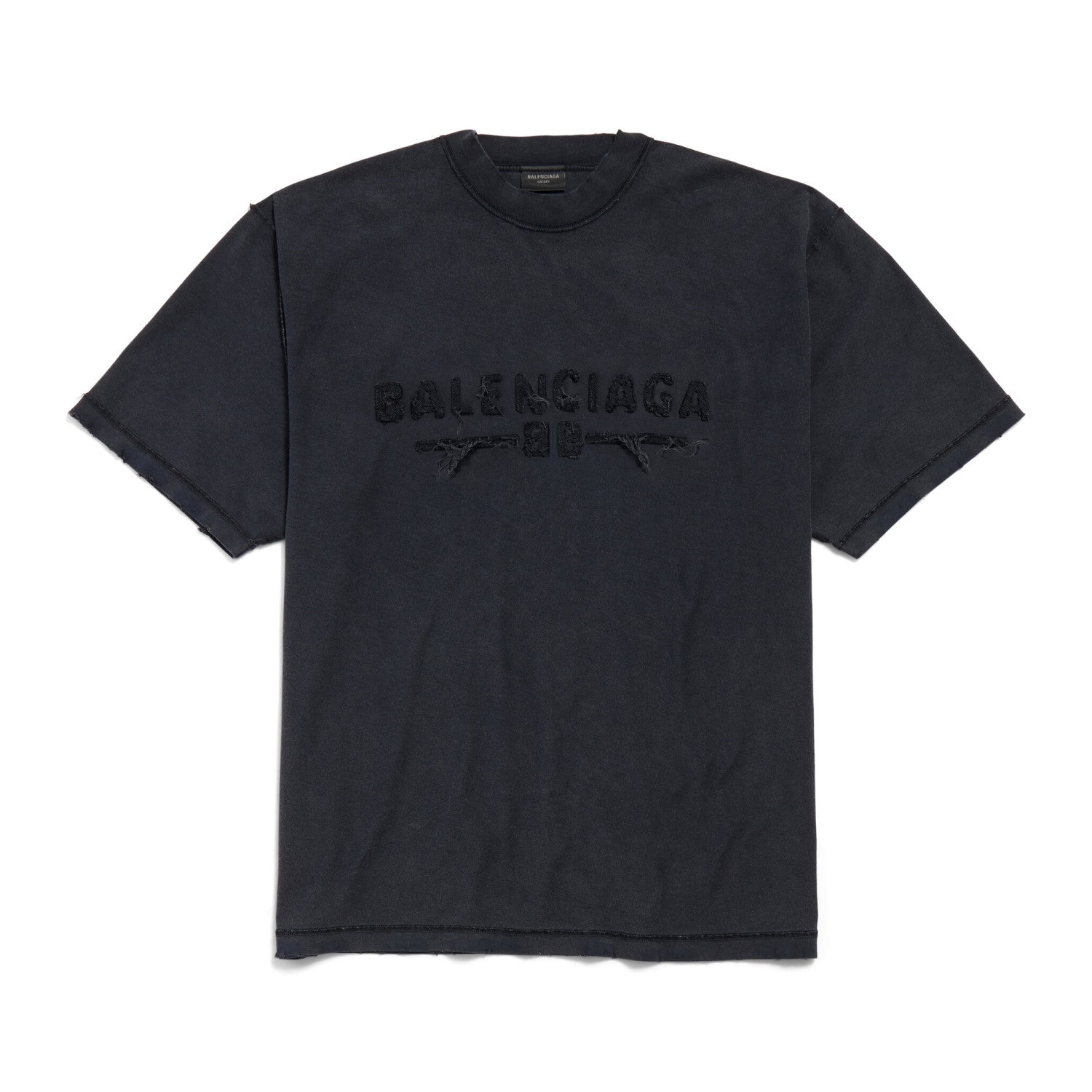 Balenciaga Men's Summer Applique Embroidery Letter Print Round Neck Solid Color Short Sleeve T-Shirt #75233