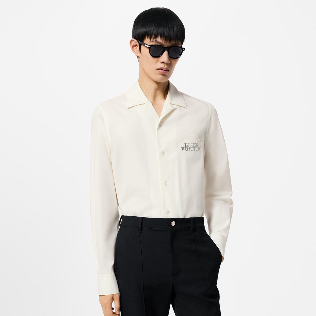 Louis Vuitton Men's Spring And Fall White Letters Logo Embroidery Single Breasted Long Sleeved Shirt #73264