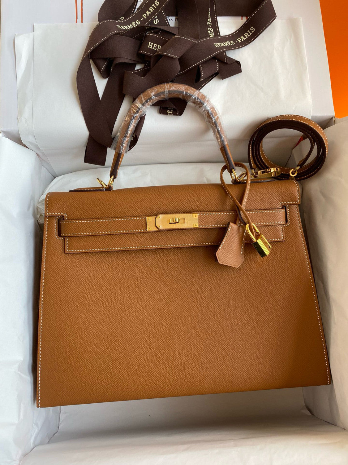 Hermes Kelly 25cm/28cm/32cm Epsom Original Leather Top-Grade Leather Handbag Bag Handcrafted Leather Bag From The Original Factory's Premium Custom Collection #194844