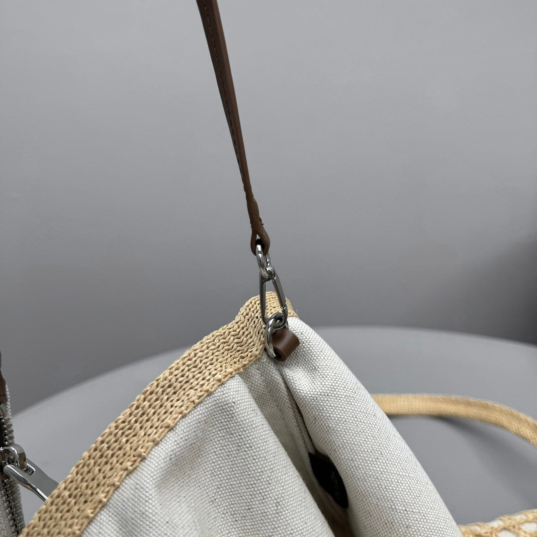 MiuMiu IVY Raffia Women's Solid Color Linen Woven Mesh Letter Print Shopping Bag Shoulder Bags #77355