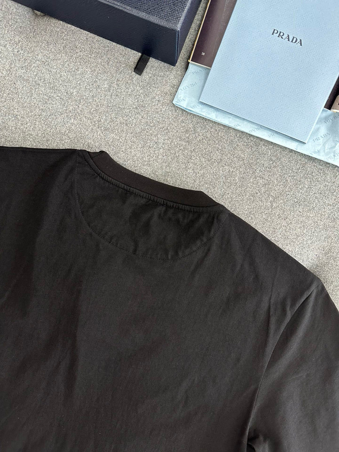 Prada Men's Summer Metal Triangle Label Nylon Pocket Crew Neck Cotton Short Sleeve T-Shirt #98973