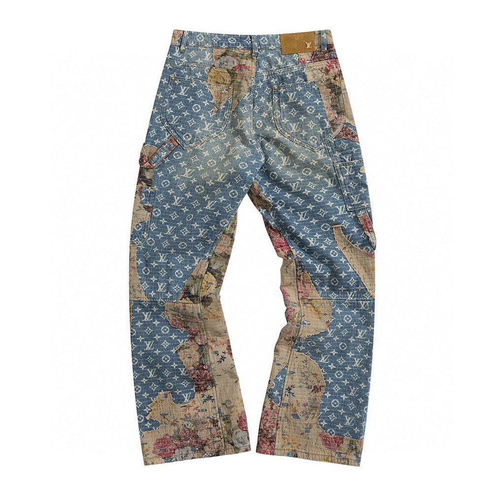 Louis Vuitton Destroyed Carpenter Bell Bottom Denim Pants #5858